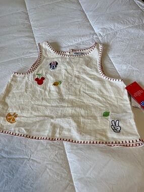 Old Navy Disney Cream Tank Top with Red Trim and Navy Peace Hand Patch